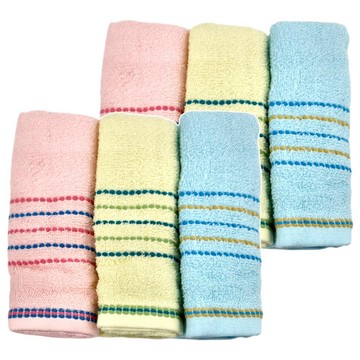 台灣製純棉緞檔毛巾 3入組 74 x 33cm  粉色 + 黃色 + 藍色  2組