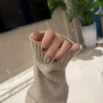 🔥熱銷爆款🔥韓系ins風霧霾藍貓眼美甲貼可愛手繪星星氛圍感短款純手工穿戴甲