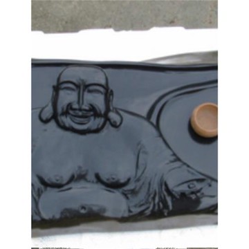 歙硯自然石頭材料茶盤佛緣茶臺家用茶海輕奢功夫茶彩帶紋排水茶桌