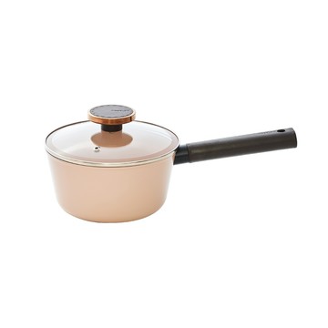 Mystery系列陶瓷塗層單柄湯鍋18公分(含玻璃蓋)-蜜桃粉(IH爐可用，不挑爐具)