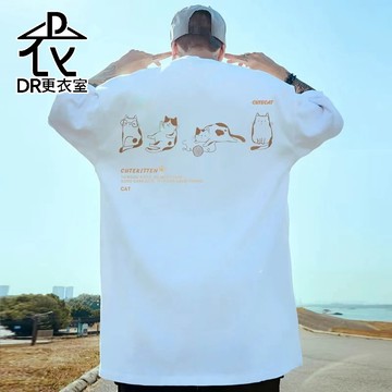 DR更衣室-男生衣服 日系CAT小貓休閒t恤 圓領 短T 短袖 寬鬆 五分袖 男裝 大尺碼8XL【NL623219】