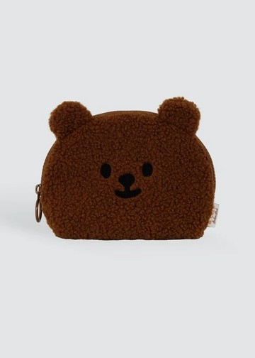Fluffy Bear・熊熊刺繡拉鍊小包(深棕)