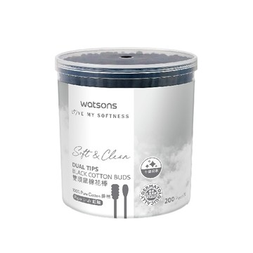 【KSL】屈臣氏 雙頭黑棉花棒 螺旋 / 圓型 雙頭設計 黑色棉頭 不含螢光劑 耳道清潔 200支