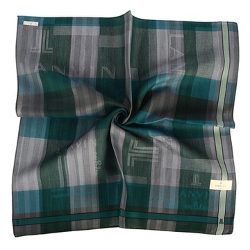 LANVIN 經典JL拼色格紋LOGO純綿帕巾-森林綠