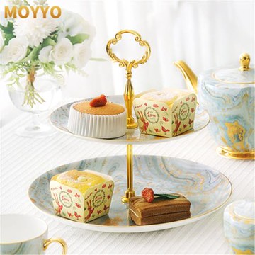 翡翠金沙骨瓷雙層點心盤