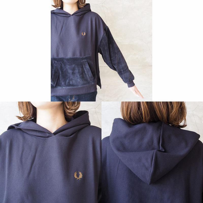 フレッドペリー パーカー レディース FRED PERRY ベロア パネル