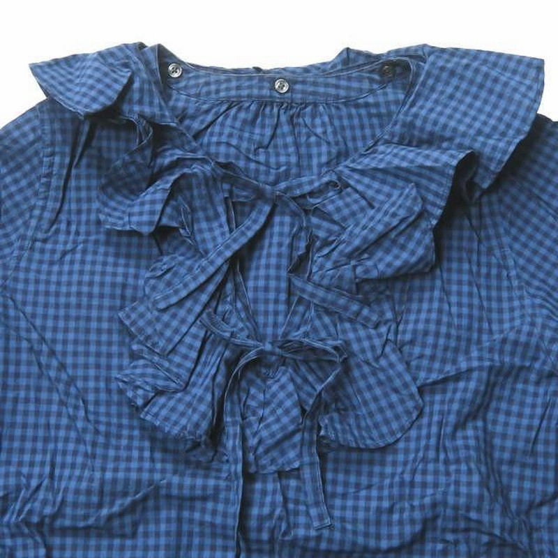 BEAMS BOY ビームスボーイ フリル長袖ブラウス 刺繍 ネイビー BEAMS BOY - BEAMS BOY ビームスボーイ フリル長袖ブラウス 刺繍