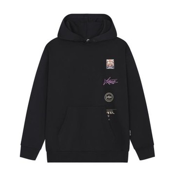 情侶款寬松落肩款秋裝新品針織羅馬布男士后背刺繡連帽套頭衛衣