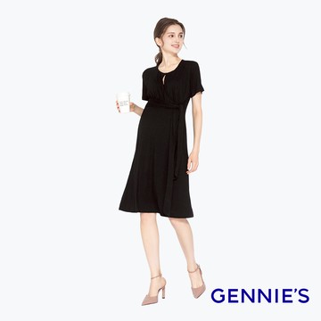 Gennies奇妮 胸前挖空小性感哺乳洋裝(黑T1N02)