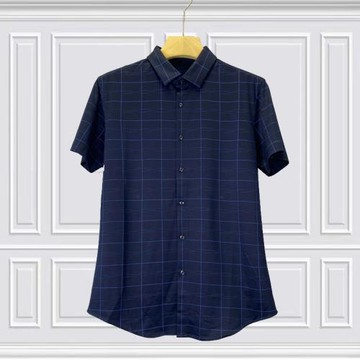 一線品牌剪標尾貨絲光棉彈力透氣薄短袖休閑襯衫襯衣格子印花男夏