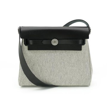 Hermes Herbag 20 銀釦帆布手提/肩背兩用包(黑)