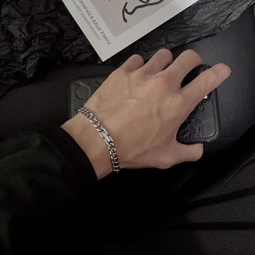 古巴手鏈男純銀情侶一對嘻哈街頭潮個性簡約冷淡風手環女小眾設計