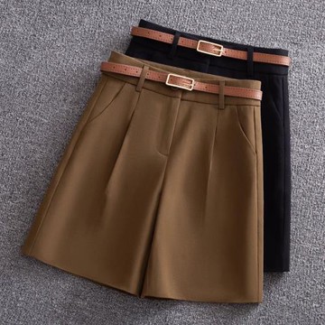 西裝五分褲女短褲2025秋冬新款高腰百搭a字外穿中褲闊腿四分靴褲