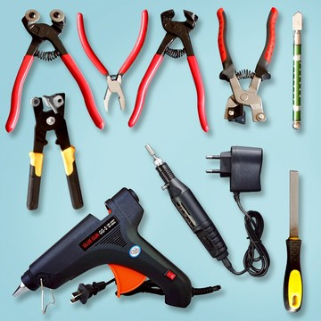 DIY馬賽克剪刀 圓口鉗電動打磨器玻璃刀掰片鉗平銼刀熱熔膠槍工具