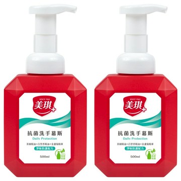 美琪抗菌洗手慕斯 淨味防護，添加橘油＋薄荷精油，500ml  2瓶