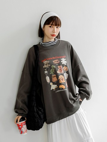 棉質絨毛玩具印花寬鬆大學T