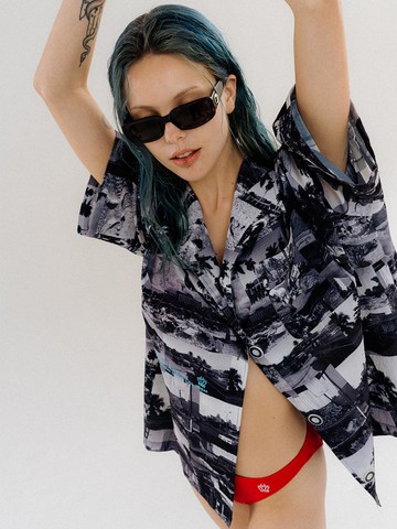 Seersucker Print Shirt [Noir]