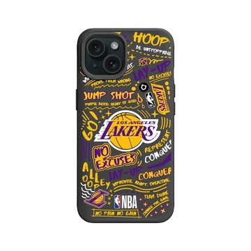 iPhone 15 SolidX 黑 - NBA - 塗鴉系列-洛杉磯湖人 L.A. Lakers - Graffiti