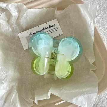 【蜜糖の髮飾】臺灣出貨夏日清新漸變薄荷綠蝴蝶抓夾女簡約森系新款鯊魚夾後腦勺髮夾髮飾