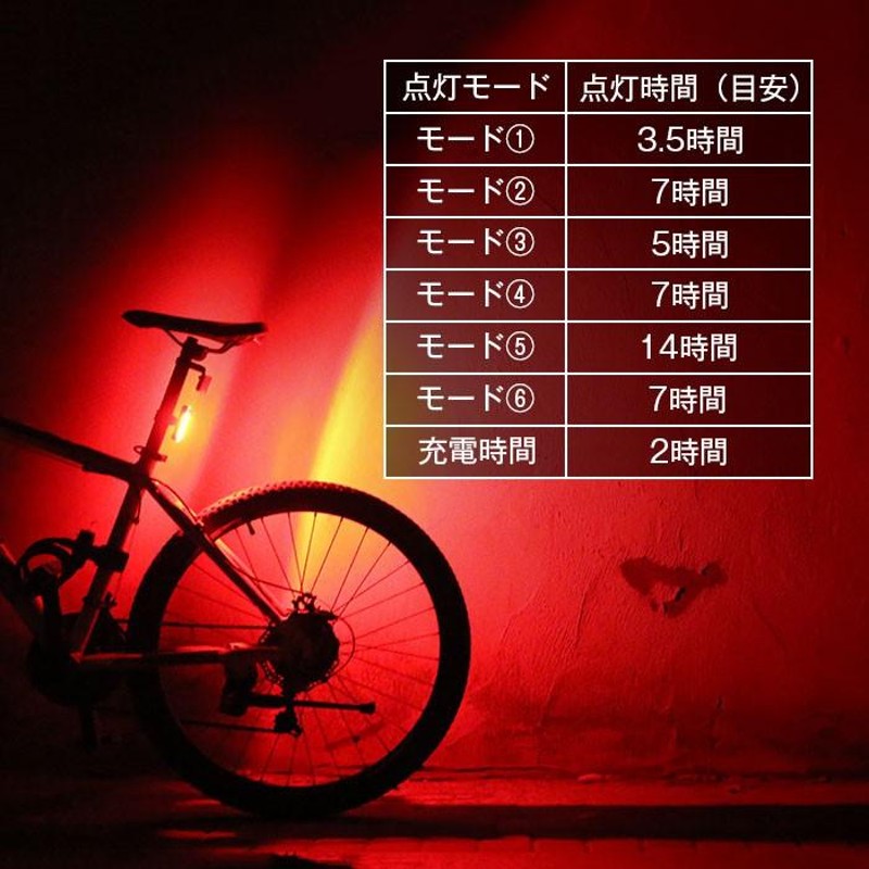 USB充電 LED 赤 セーフティーライト 安全 自転車 リア テールライト