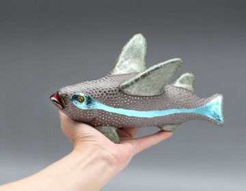 陶瓷飛魚掛飾、手工黏土魚、海岸居家裝飾