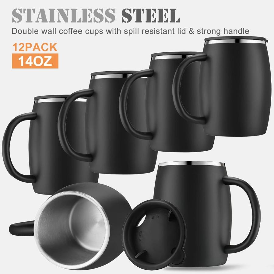 14 oz Insulated Stainless Steel Coffee Mug Spillproof with Lid Double Wall Travel Coffee Mug with Handle Shatterproof Metal Coffee Cups for Camping