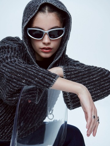 Piercing Braids Knit Hoodie _Charcoal