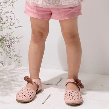 PIPPY 可調節腰圍典雅棉麻短褲 粉-110