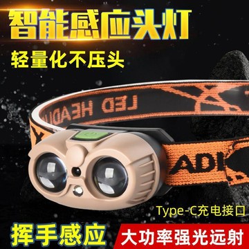 🛒臺灣24h🌳LED頭燈超亮可充電頭戴式強光感應特亮手電筒小型便攜式夜釣魚燈