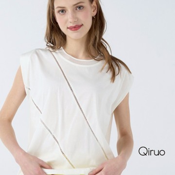 Qiruo 奇若春夏專櫃白色上衣7058A 短袖圓領造型