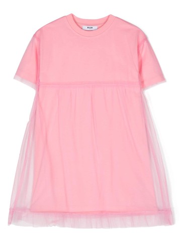 MSGM Kids - tulle-layered T-shirt dress - kids - Cotton/Polyamide - 14 yrs - Pink