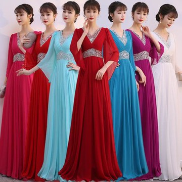 大合唱演出服女長裙合唱團服裝長款主持人大碼舞臺宴會指揮晚禮服