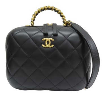 【二手名牌BRAND OFF】CHANEL 香奈兒 黑色 羊皮 Vanity 肩背包 金釦