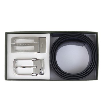 Longchamp 黑/藍色雙帶頭皮帶禮盒