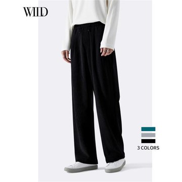 黑色美式直筒褲男 加絨潮流秋冬潮牌垂感闊腿 運動燈芯絨休閑褲子