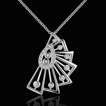 鍍銀項鍊 鑲鑽吊墜-創意扇子造型生日母親節禮物女飾品73ch172【獨家進口】【米蘭精品】