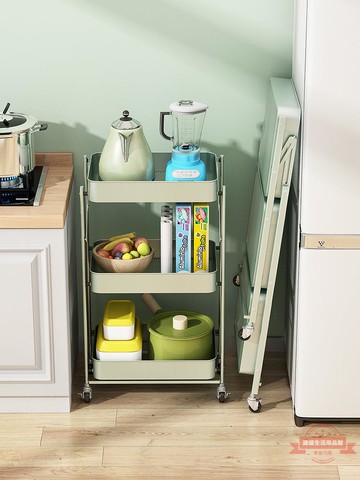 小推車折疊置物架多層落地式廚房零食收納架家用帶輪蔬菜架子