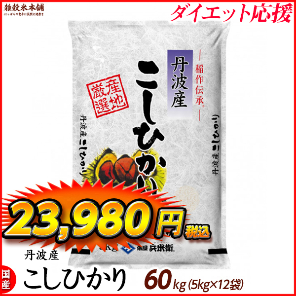 コシヒカリ 60kg(5kg×12袋) 丹波産 選べる 白米 無洗米 令和5年産 単一