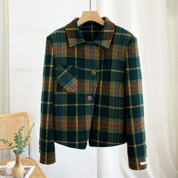 現貨+預購 毛呢外套羊毛大衣-格子復古休閒短款女外套74dc11【獨家進口】【米蘭精品】