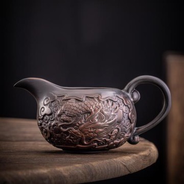 紫陶公道杯祥龍鳳凰純手工深堆雕陶瓷分茶器紫砂茶海茶漏功夫茶具