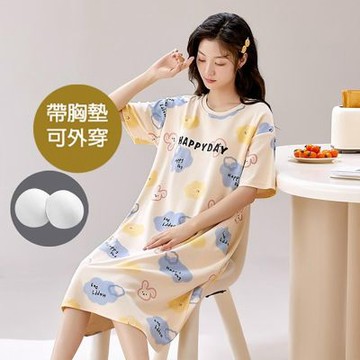 [韓國K.W.]韓國空運繽紛休閒莫代爾洋裝(居家服/家居服/睡衣/睡裙/涼感睡衣)X24215