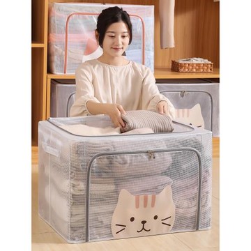 透明布藝收納箱可折疊衣物服整理箱子宿舍柜儲物盒筐家用搬家神器
