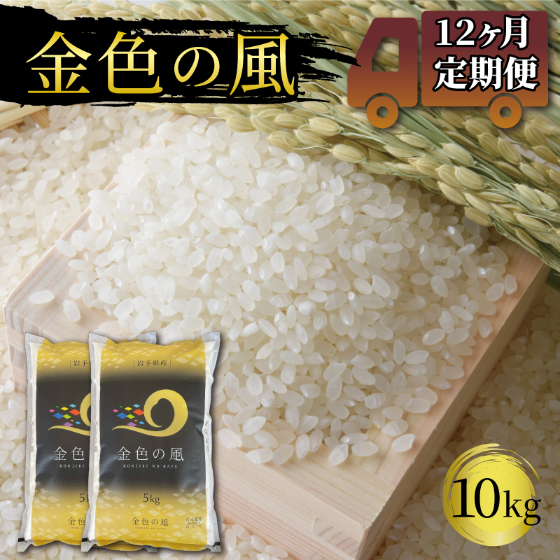 米 定期便 10kg 12ヶ月 精米 一等米 金色の風 岩手県産 ご飯 白米 [56500588]