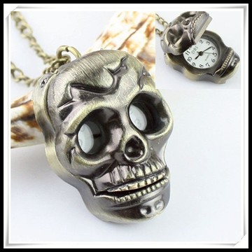 有間小鋪:個性流行龐克項鍊錶 立體骷髏頭翻蓋懷錶 復古創意掛鏈錶 骷髏錶 骷髏懷錶 男士懷錶男 小懷錶