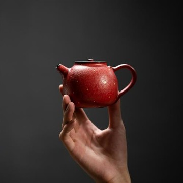 粉引桔紅釉靜壺 日式手工灑金小號茶壺單壺功夫茶具泡茶壺泡茶器