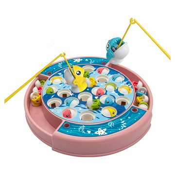 OhBabyLaugh 電動釣魚盤，內附24隻小魚，360度旋轉，有音樂模式  櫻花粉  1個