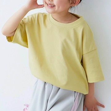 日本 devirock - 接觸涼感 落肩廓形素色短袖上衣-黃