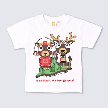 MILU 台灣故事 兒童 T-Shirt / 梅花鹿原住民 (粉/白) / 台灣製 純棉