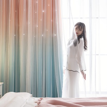 韓式遮光窗簾  雙層鏤空星星窗簾 星光窗簾 遮光簾 臥室窗簾 掛鉤打洞窗簾 遮陽窗簾 落地窗簾可客製化 半腰窗簾