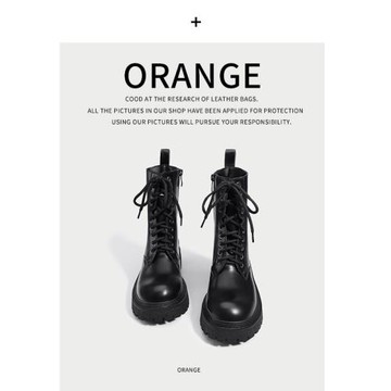 ORANGE 真皮機車馬丁靴2025年女新款英倫風系帶厚底側拉鏈短靴子